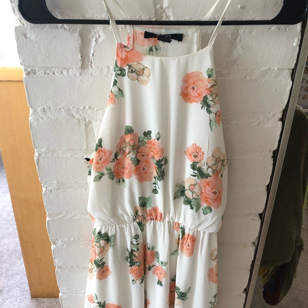 White floral high neck dress